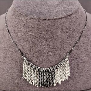 Two Tone Silver Gunmetal Chain Fringe Necklace